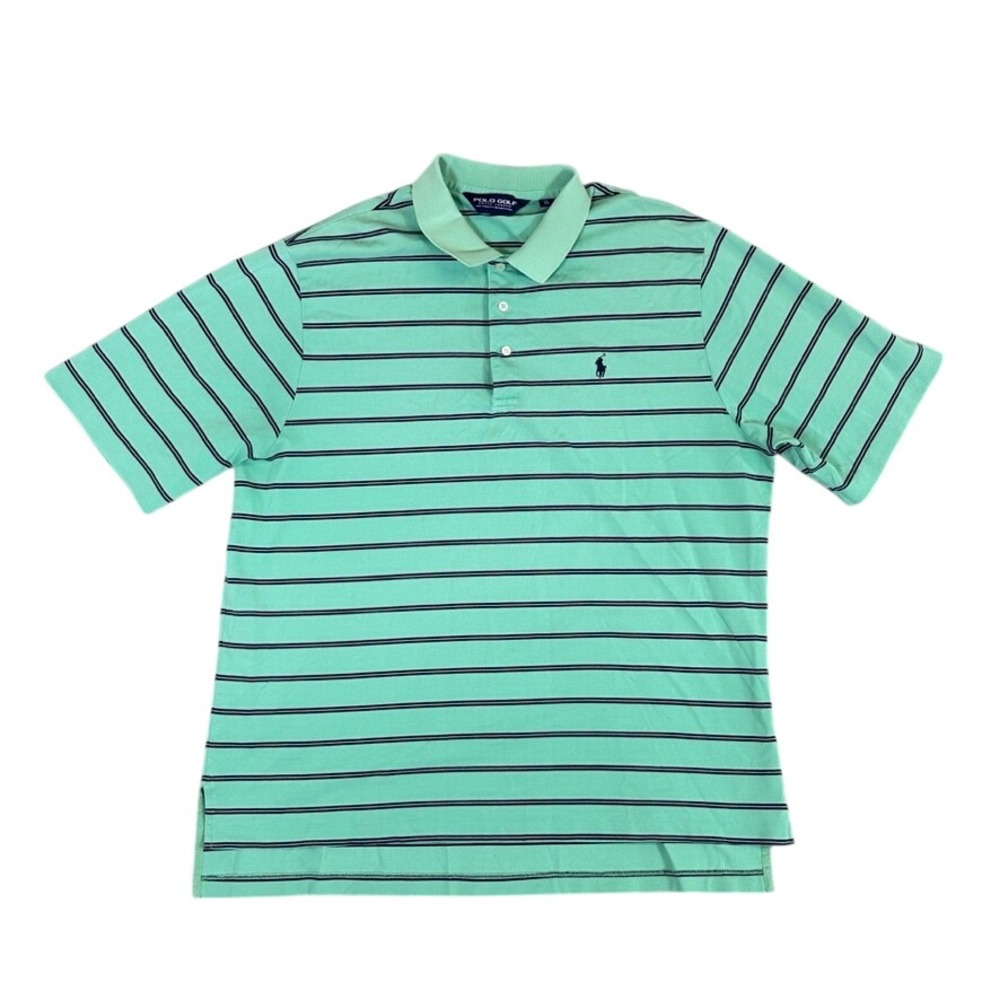 Polo Golf Ralph Lauren Shirt Mens XL Mint Green Navy Blue Striped Pima Cotton